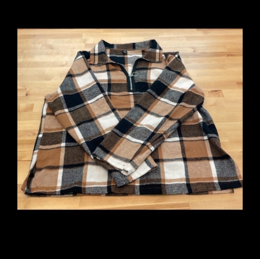 Plaid half zip plus size 3x